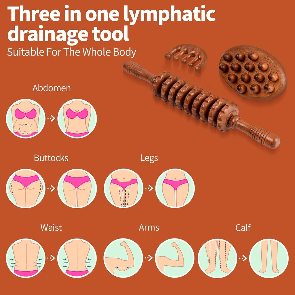3-In-1 Wood Therapy Massage Tools Wooden Lymphatic Drainage Massager Maderoterap