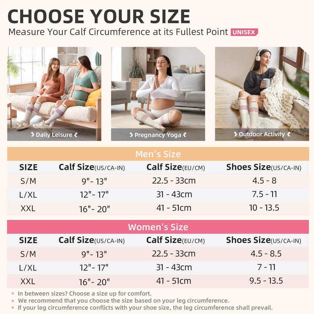 Compression Socks for Women, 15-25 Mmhg Knee High Compression Stockings for Pregnancy, Anti-Slip Support Socks
