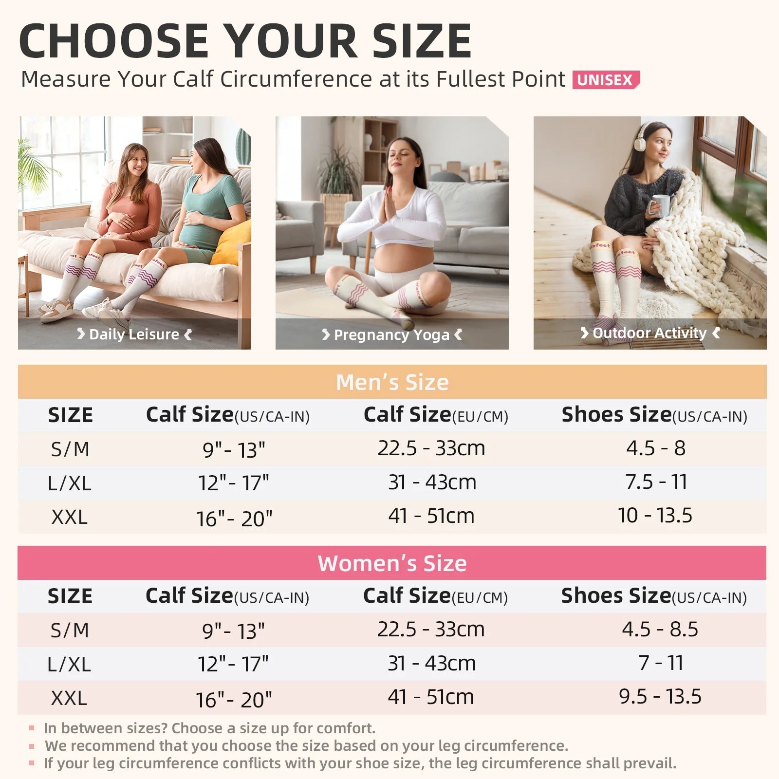 Compression Socks for Women, 15-25 Mmhg Knee High Compression Stockings for Pregnancy, Anti-Slip Support Socks