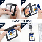 3 Pack Vertical Hard Plastic ID Badge Holder, Double-Sided Card Protector