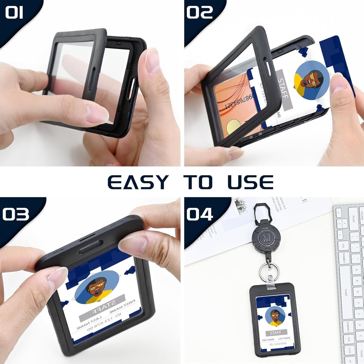 3 Pack Vertical Hard Plastic ID Badge Holder, Double-Sided Card Protector