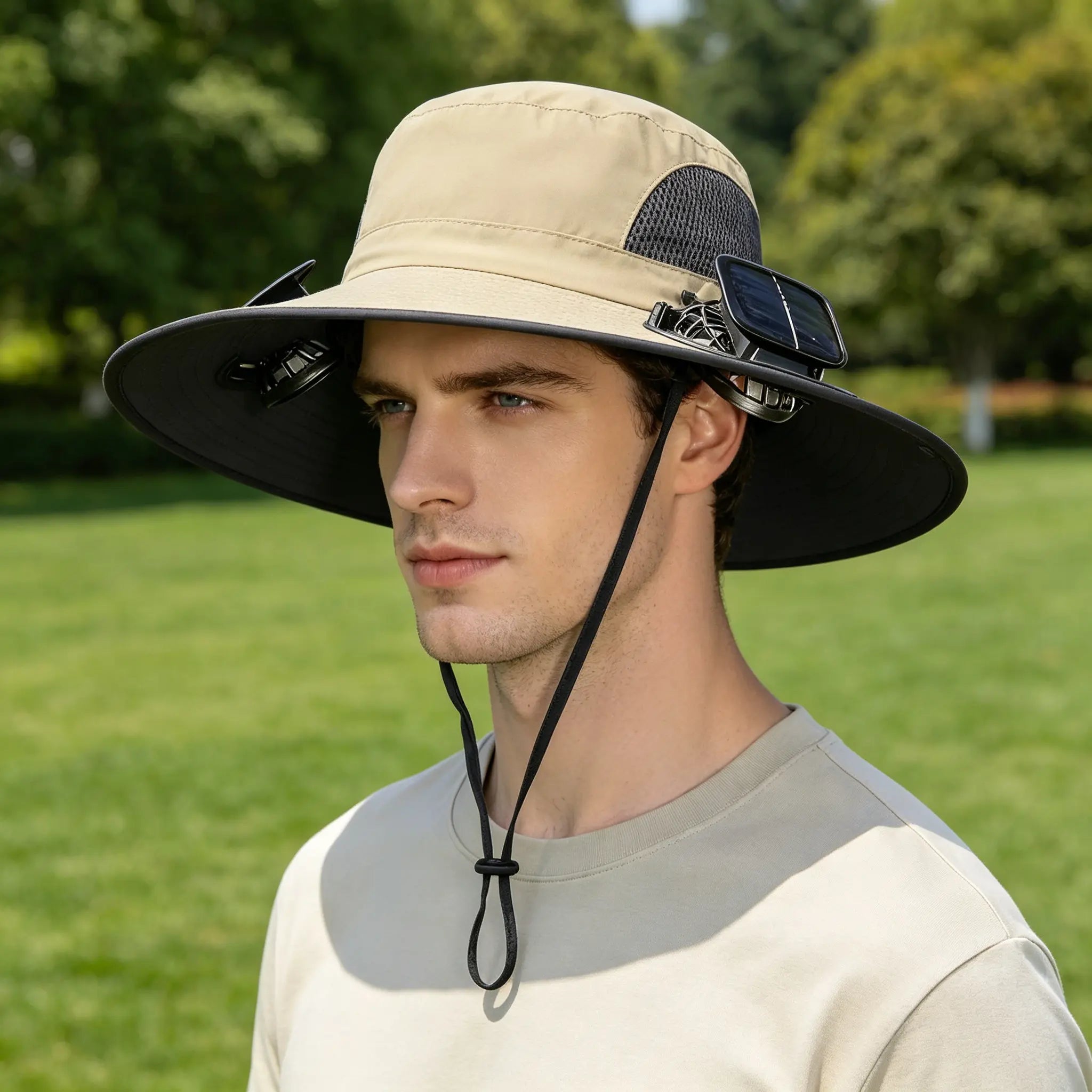 2026 Outdoor Wide Brim Cooling Hat with Dual Fans, UPF 50+ Sun Protection, Waterproof Breathable Rechargeable Hat for Fishing, Camping, Gardening & Outdoor Sports, Long-Lasting Summer Cooling Gift, Perfect Father’S Day Gift for Dad & Husband