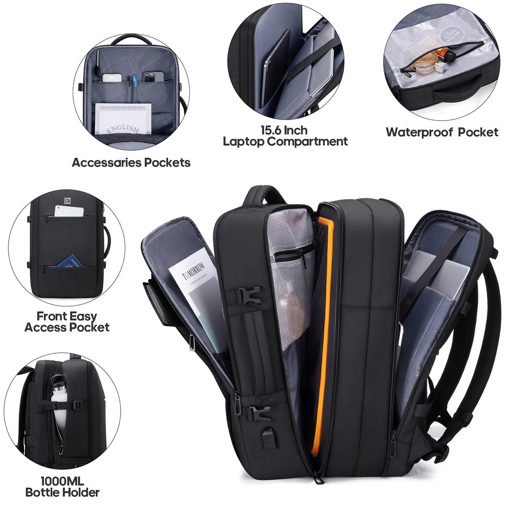 Travel Backpack with USB Charging Port 40L Expandable 17 Inch Carry on Backpack Water-Resistant Work Business Laptop Backpack for Men