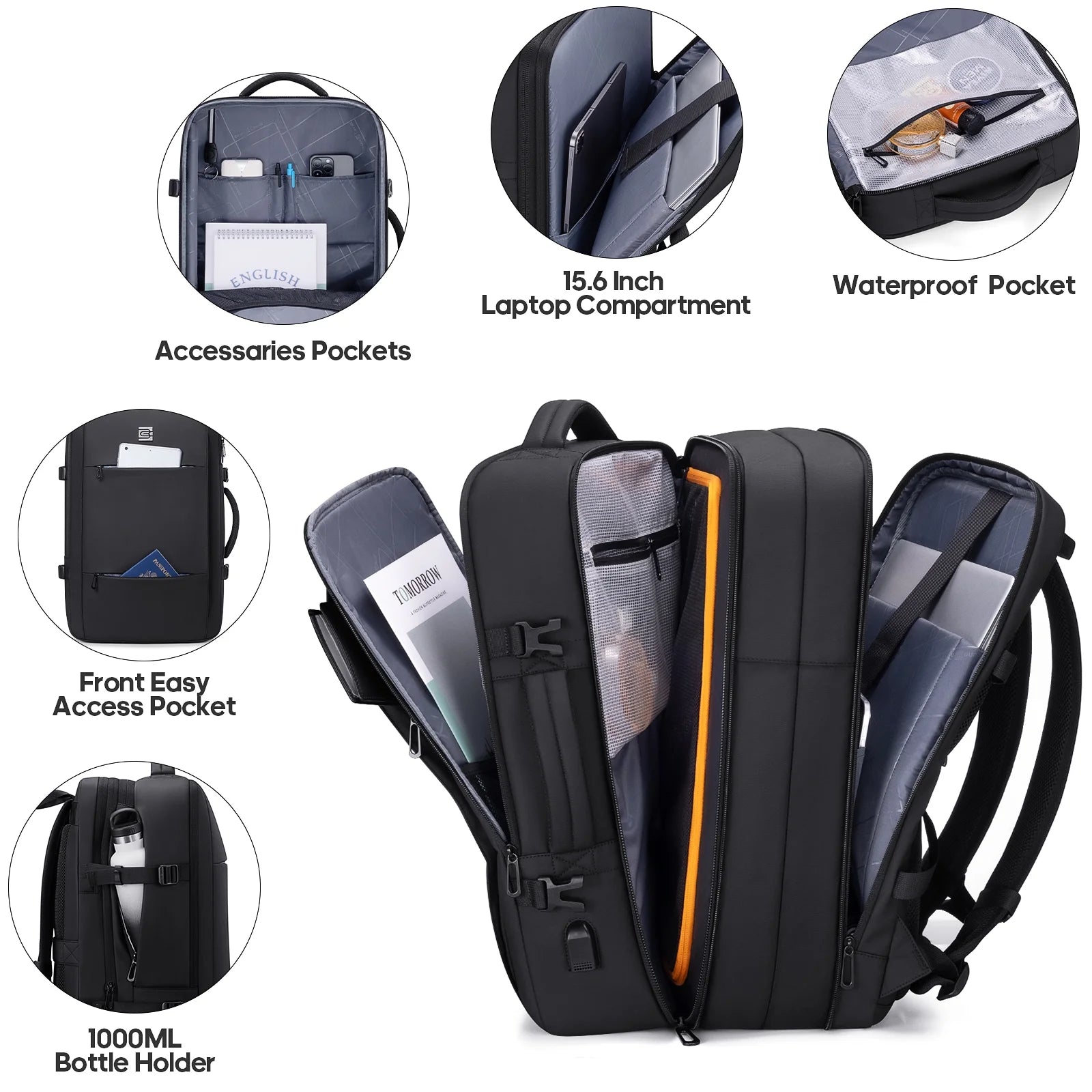 Travel Backpack with USB Charging Port 40L Expandable 17 Inch Carry on Backpack Water-Resistant Work Business Laptop Backpack for Men