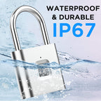 Waterproof Smart Fingerprint Door Lock Keyless Padlock Security USB Rechargeable