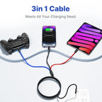 2 Pack Multi Charging Cable, 3 in 1 Multi Phone Charger Cable Fast Charging Cord with USB C, Micro USB Cable Compatible with Iphone/Ipad/Samsung/Android Phone, Black