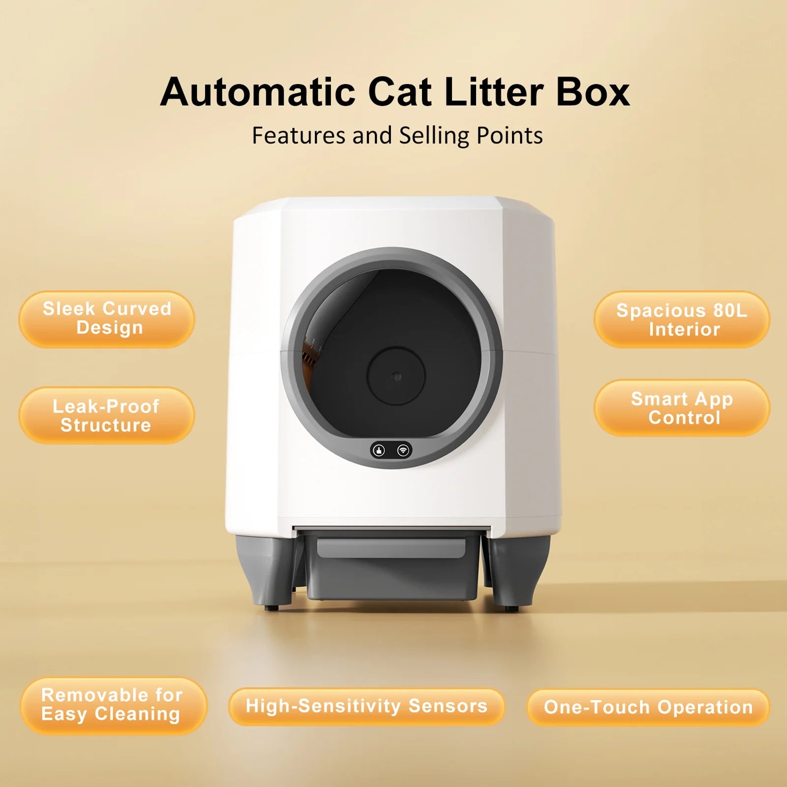Self Cleaning Cat Litter Box Smart Automatic Litter Box with App Control, White
