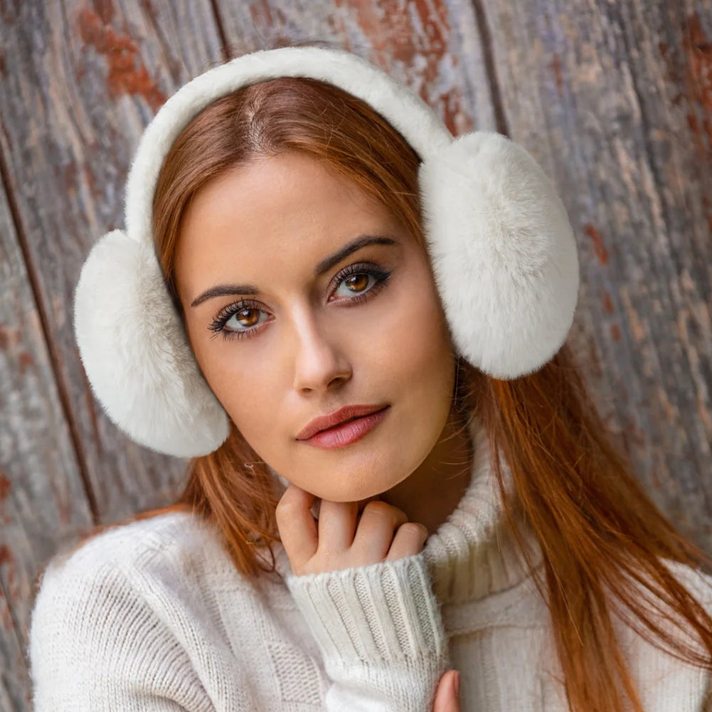 2 Packs Women Ear Muffs Soft Cute Foldable Ear Warmers for Women Gift Black and White
