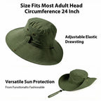 Sun Hat for Men Sun Protection Wide Brim Bucket Hat Waterproof Breathable Packable Boonie Hat for Fishing Green