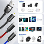 2 Pack Multi Charging Cable, 3 in 1 Multi Phone Charger Cable Fast Charging Cord with USB C, Micro USB Cable Compatible with Iphone/Ipad/Samsung/Android Phone, Black