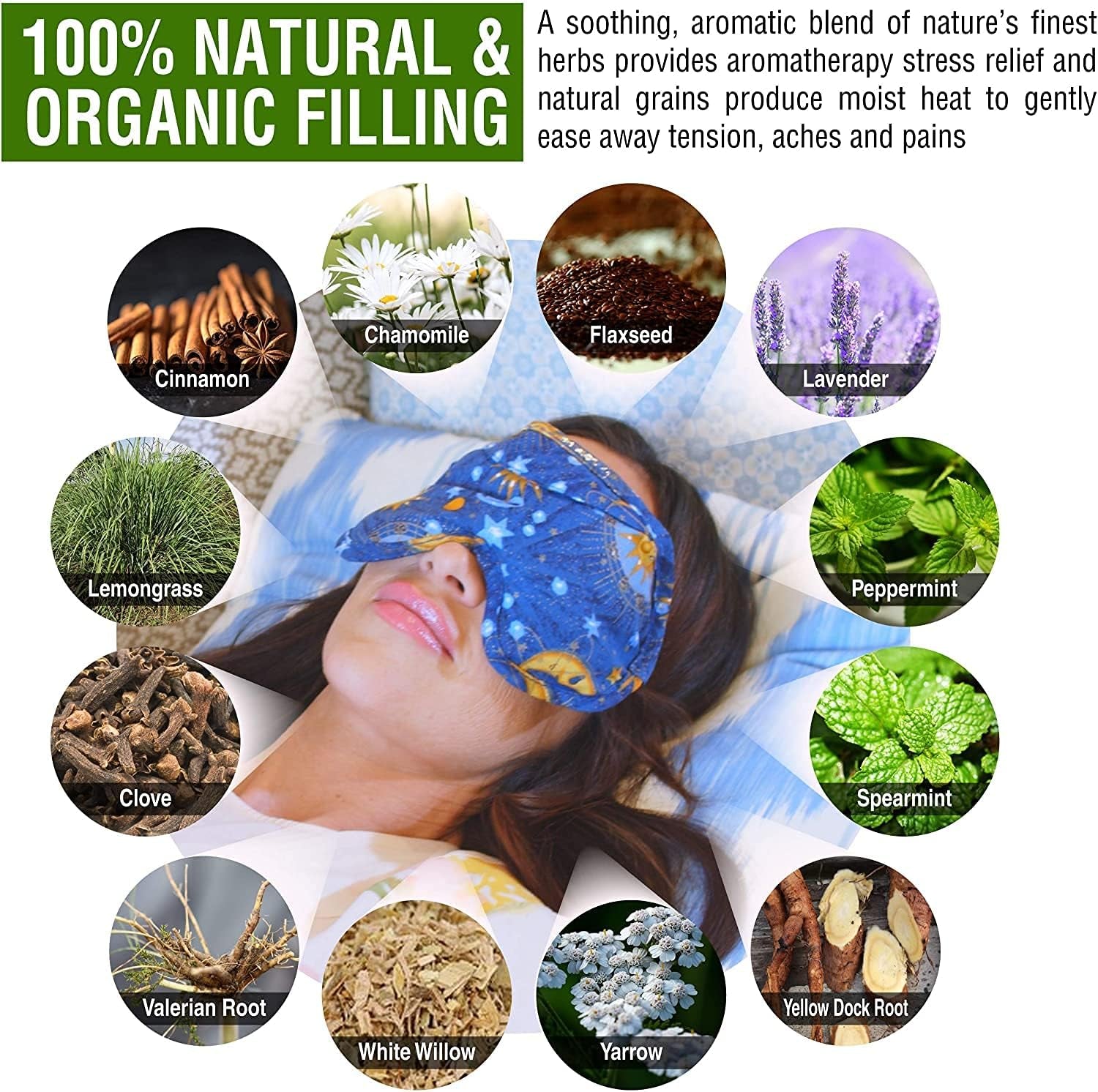 Basic Herb Pack Rice Heating Pad Microwavable Reusable Heat Pack with Herbal Aromatherapy Fill, Freezer and Microwave Safe for Hot and Cold Therapy, Celestial Indigo