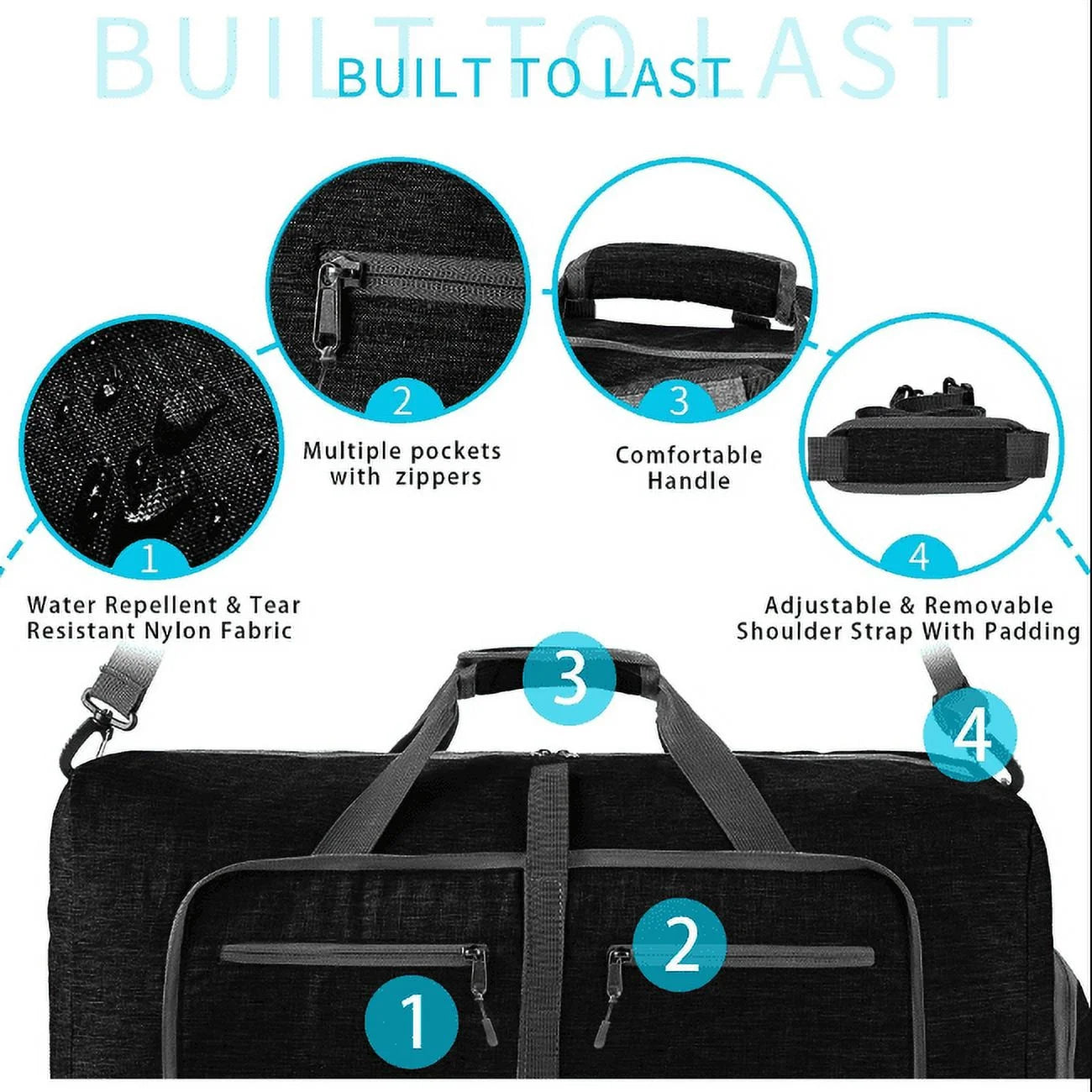 28" Travel Duffle Bag for Men, 80L Foldable Travel Duffel Bag with Shoes Compartment, Overnight Bag for Men Women Waterproof & Tear Resistant, Travel Bag for Traveling Camping Touring, Black