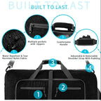 Travel Duffle Bag, 40L Foldable Weekender Bags for Women with Shoe Compartment, Carry on Overnight Bag for Men Women, 20" Gym Travel Bag Water Repellent & Tear Resistant, Black