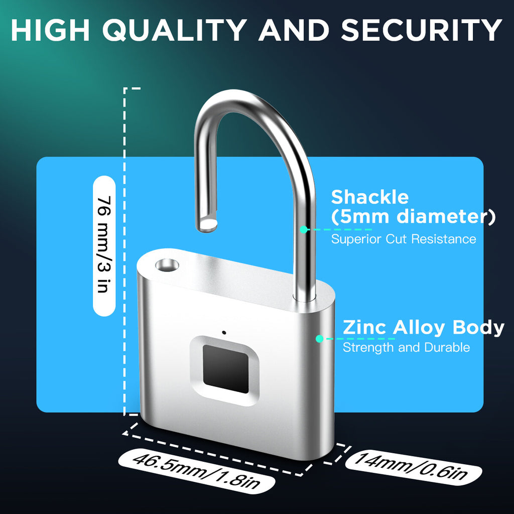 Waterproof Smart Fingerprint Door Lock Keyless Padlock Security USB Rechargeable