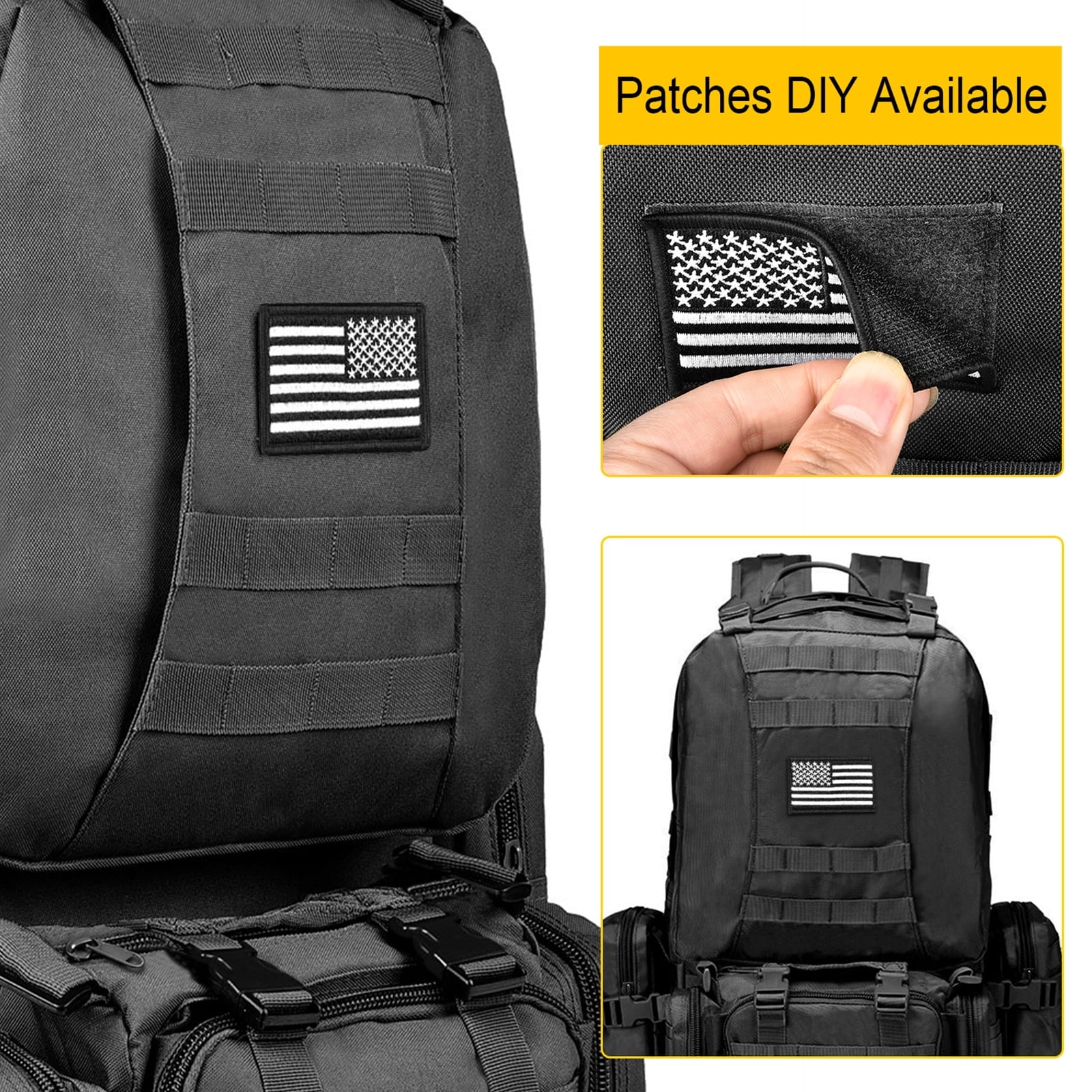 60L Camping Hiking Backpack, Large Multifunction Outdoor Sport Backpack, Black with Patch