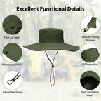 Sun Hat for Men Sun Protection Wide Brim Bucket Hat Waterproof Breathable Packable Boonie Hat for Fishing Green