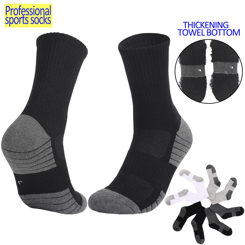 3 Pairs Cotton Outdoor Sports Socks Heavy-Duty Trekking Socks for Men Non-Slip Terry Loop Design Blister Prevention SIZE35-50