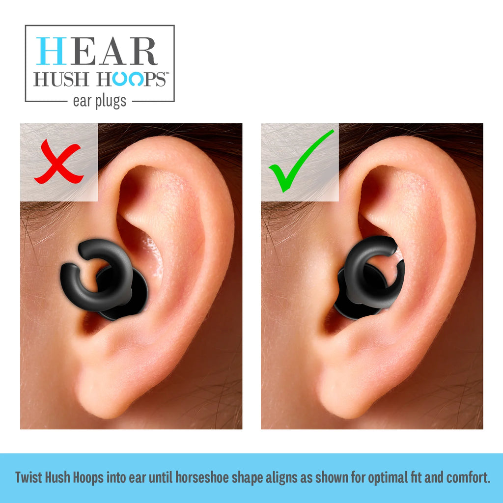 Hoops Reusable Soft Silicone Ear Plugs, 17Db Noise Reduction Rating, Case Included, Black
