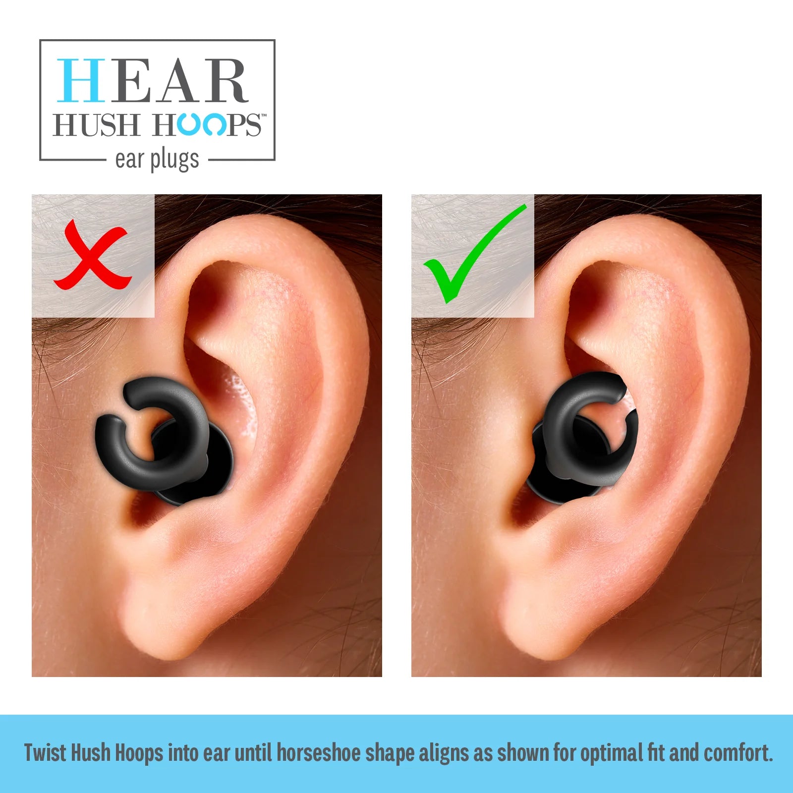 Hoops Reusable Soft Silicone Ear Plugs, 17Db Noise Reduction Rating, Case Included, Black