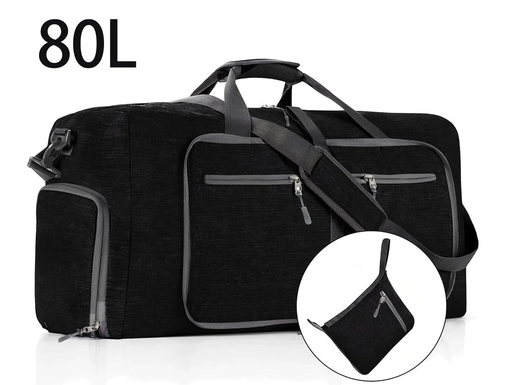 28" Travel Duffle Bag for Men, 80L Foldable Travel Duffel Bag with Shoes Compartment, Overnight Bag for Men Women Waterproof & Tear Resistant, Travel Bag for Traveling Camping Touring, Black