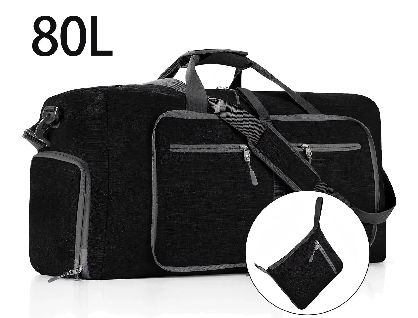 28" Travel Duffle Bag for Men, 80L Foldable Travel Duffel Bag with Shoes Compartment, Overnight Bag for Men Women Waterproof & Tear Resistant, Travel Bag for Traveling Camping Touring, Black