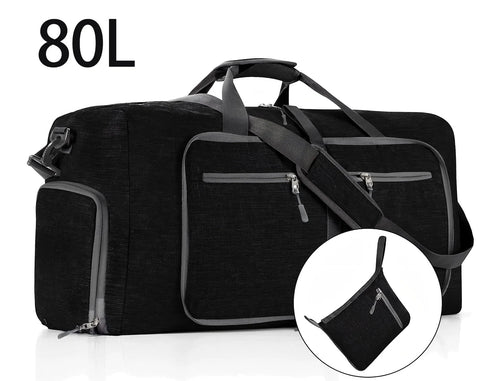 28" Travel Duffle Bag for Men, 80L Foldable Travel Duffel Bag with Shoes Compartment, Overnight Bag for Men Women Waterproof & Tear Resistant, Travel Bag for Traveling Camping Touring, Black