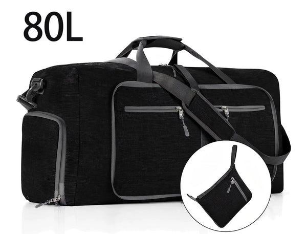 28" Travel Duffle Bag for Men, 80L Foldable Travel Duffel Bag with Shoes Compartment, Overnight Bag for Men Women Waterproof & Tear Resistant, Travel Bag for Traveling Camping Touring, Black