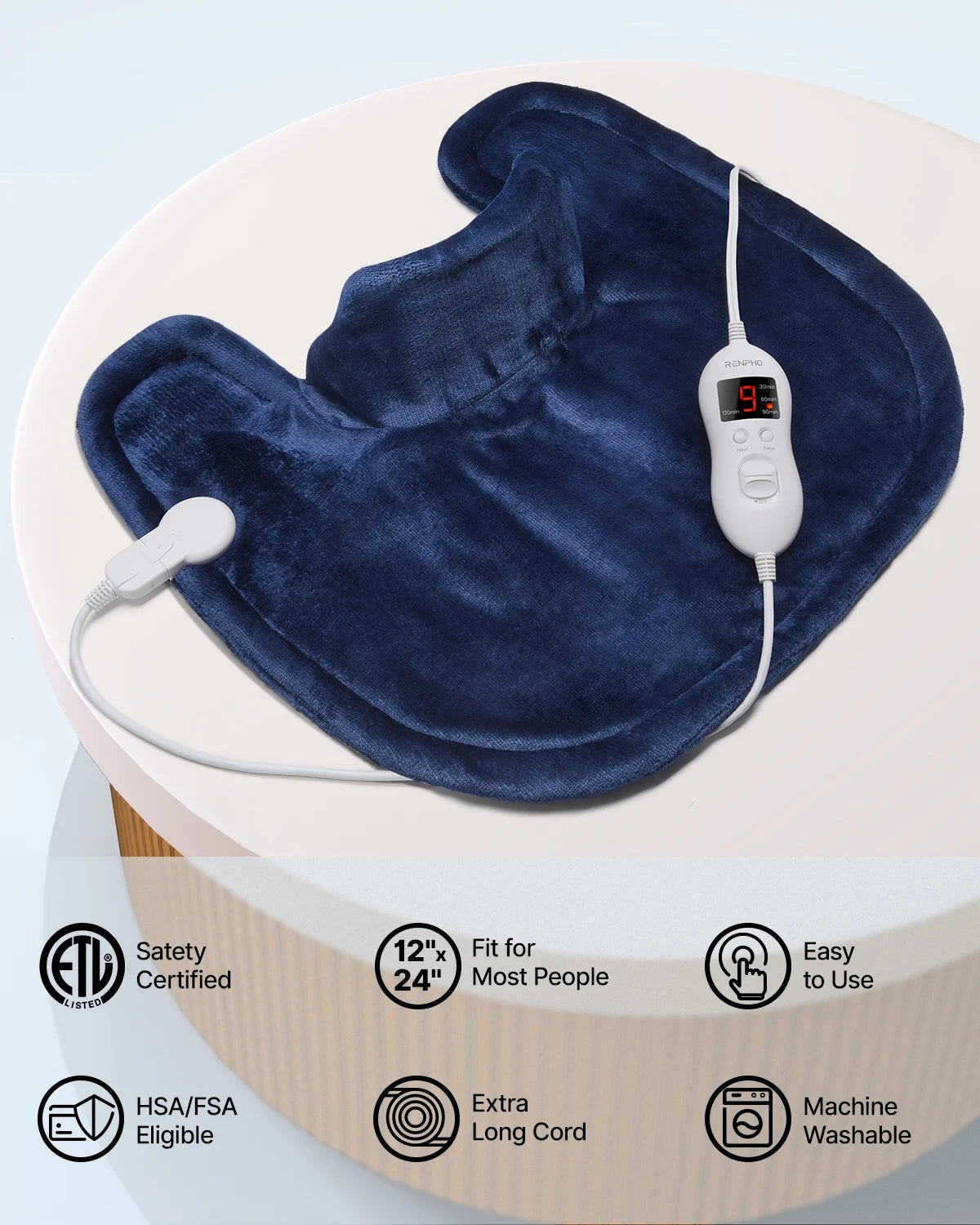 Extra Large Heating Pad for Shoulders Neck and Back, 9 Temperature Settings, FSA HSA Eligible, 19"X 24"，Birthday Valentine'S Gifts for Women Men, Blue