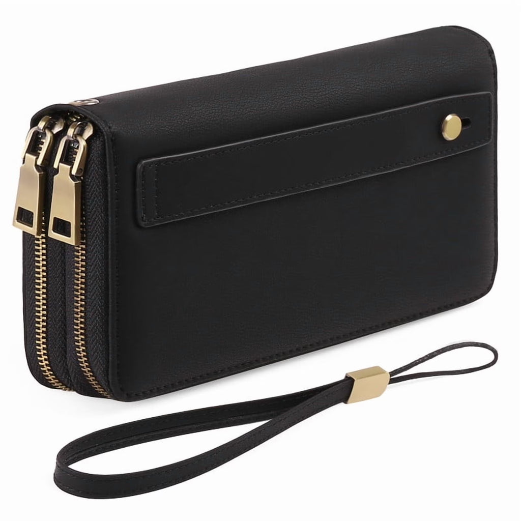 Wallet for Women Clutch RFID Blocking Wristlet Leather Purse Large Capacity Credit Card Holder with Grip Hand Strap