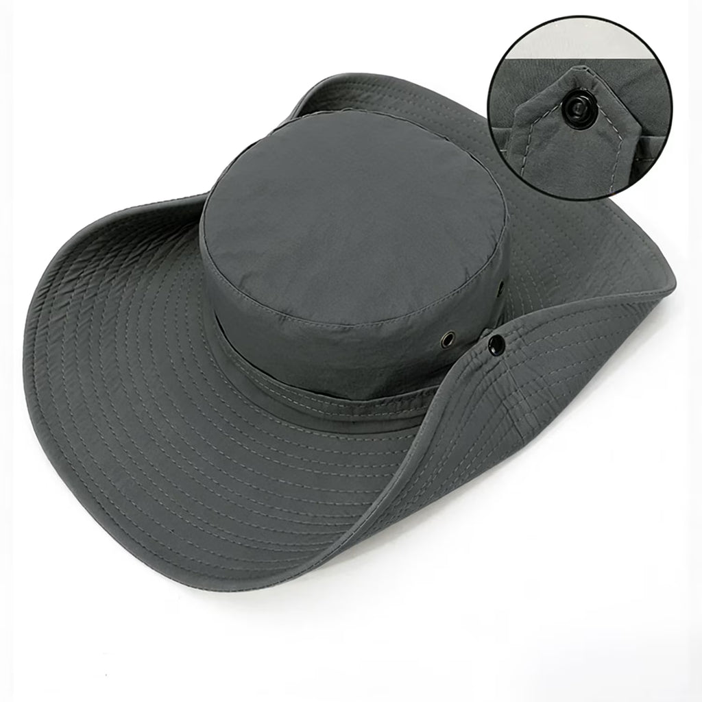 Sun Hat for Men Sun Protection Wide Brim Bucket Hat Waterproof Breathable Packable Boonie Hat for Fishing Grey