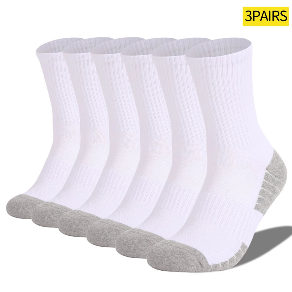 3 Pairs Cotton Outdoor Sports Socks Heavy-Duty Trekking Socks for Men Non-Slip Terry Loop Design Blister Prevention SIZE35-50