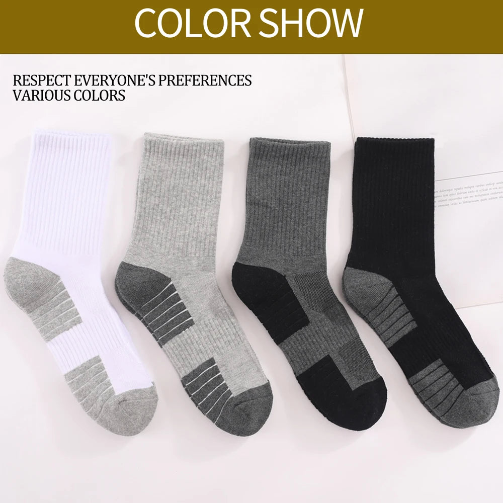3 Pairs Cotton Outdoor Sports Socks Heavy-Duty Trekking Socks for Men Non-Slip Terry Loop Design Blister Prevention SIZE35-50