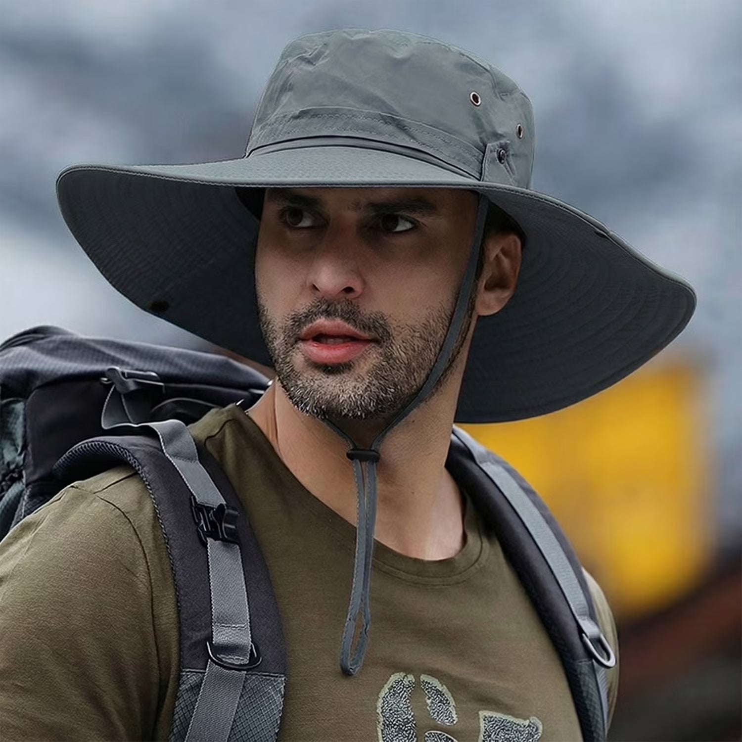 Sun Hat for Men Sun Protection Wide Brim Bucket Hat Waterproof Breathable Packable Boonie Hat for Fishing Grey