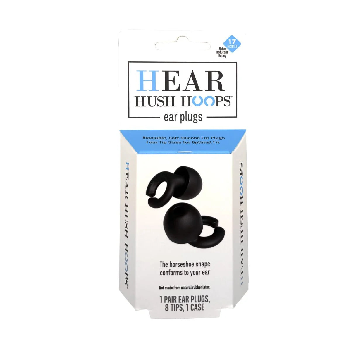 Hoops Reusable Soft Silicone Ear Plugs, 17Db Noise Reduction Rating, Case Included, Black