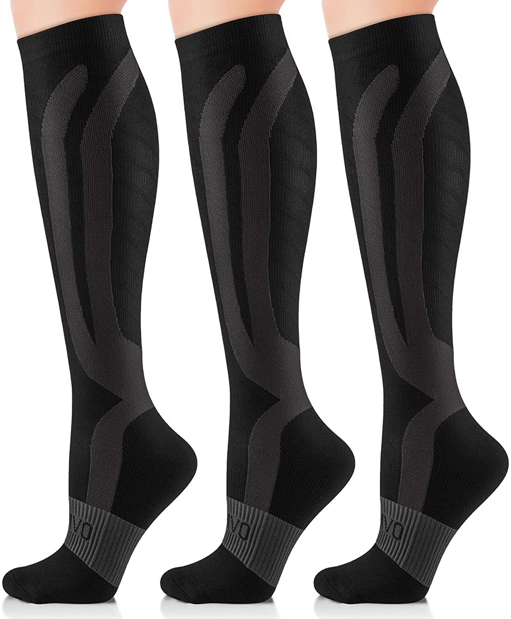Compression Socks for Women and Men, 3 Pairs 20-30 Mmhg Knee High Support Stockings for Running, Flight, Travel, Pregnancy, Nurses, Circulation and Recovery, Black, S-M