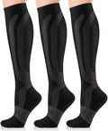 Compression Socks for Women and Men, 3 Pairs 20-30 Mmhg Knee High Support Stockings for Running, Flight, Travel, Pregnancy, Nurses, Circulation and Recovery, Black, S-M
