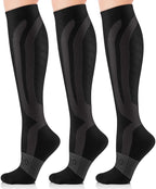 Compression Socks for Women and Men, 3 Pairs 20-30 Mmhg Knee High Support Stockings for Running, Flight, Travel, Pregnancy, Nurses, Circulation and Recovery, Black, S-M