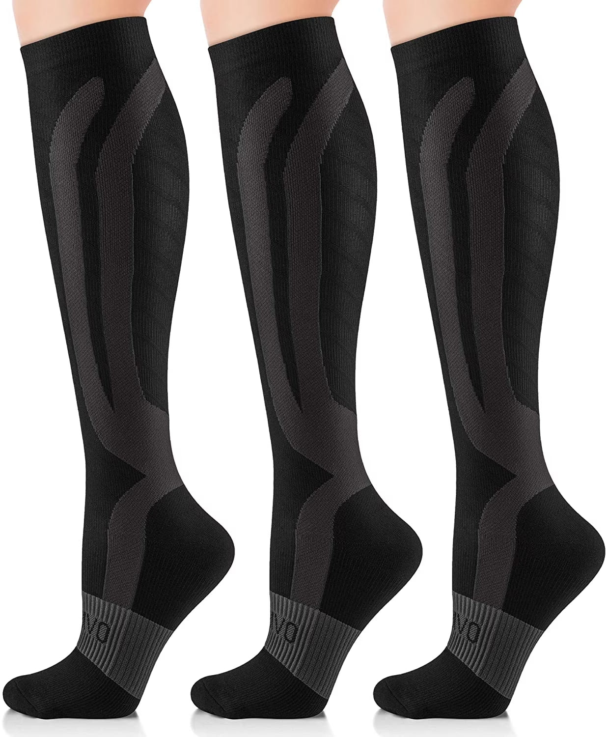 Compression Socks for Women and Men, 3 Pairs 20-30 Mmhg Knee High Support Stockings for Running, Flight, Travel, Pregnancy, Nurses, Circulation and Recovery, Black, S-M