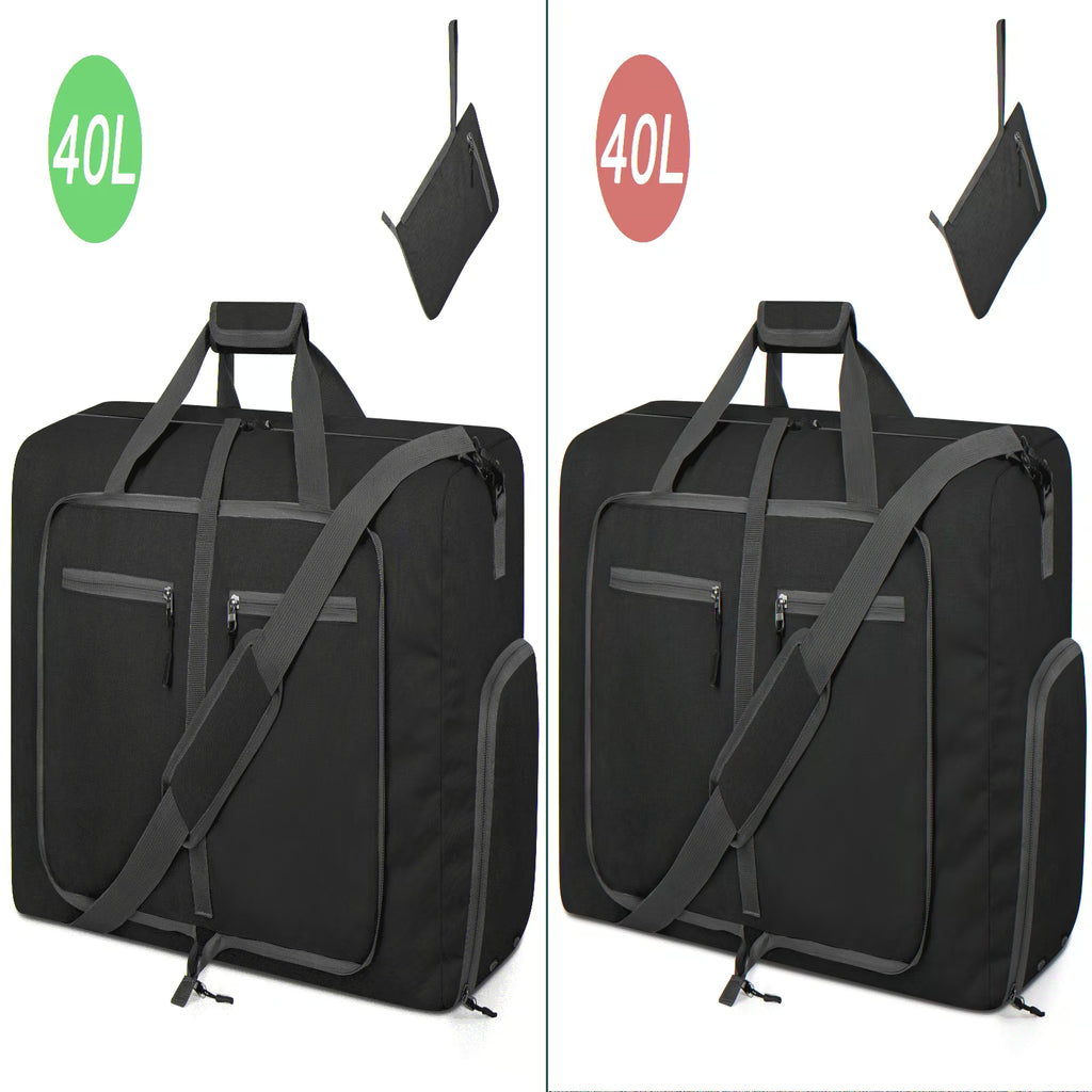 Travel Duffle Bag, 40L Foldable Weekender Bags for Women with Shoe Compartment, Carry on Overnight Bag for Men Women, 20" Gym Travel Bag Water Repellent & Tear Resistant, Black