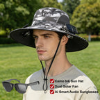 2026 Outdoor Wide Brim Cooling Hat with Dual Fans, UPF 50+ Sun Protection, Waterproof Breathable Rechargeable Hat for Fishing, Camping, Gardening & Outdoor Sports, Long-Lasting Summer Cooling Gift, Perfect Father’S Day Gift for Dad & Husband