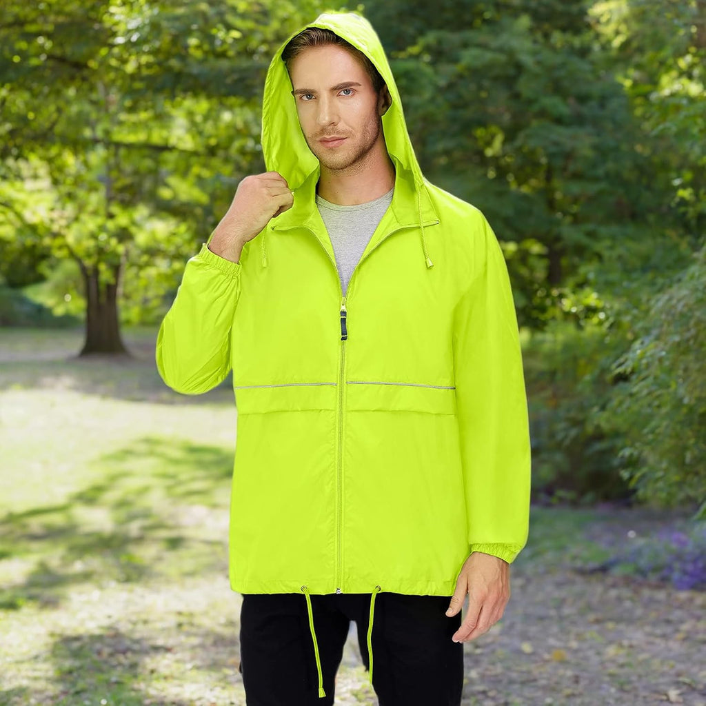 Men'S Rain Jacket Cycling Running Jackets Waterproof Raincoat with Hood Windbreaker Hiking Jacket Rain Coat