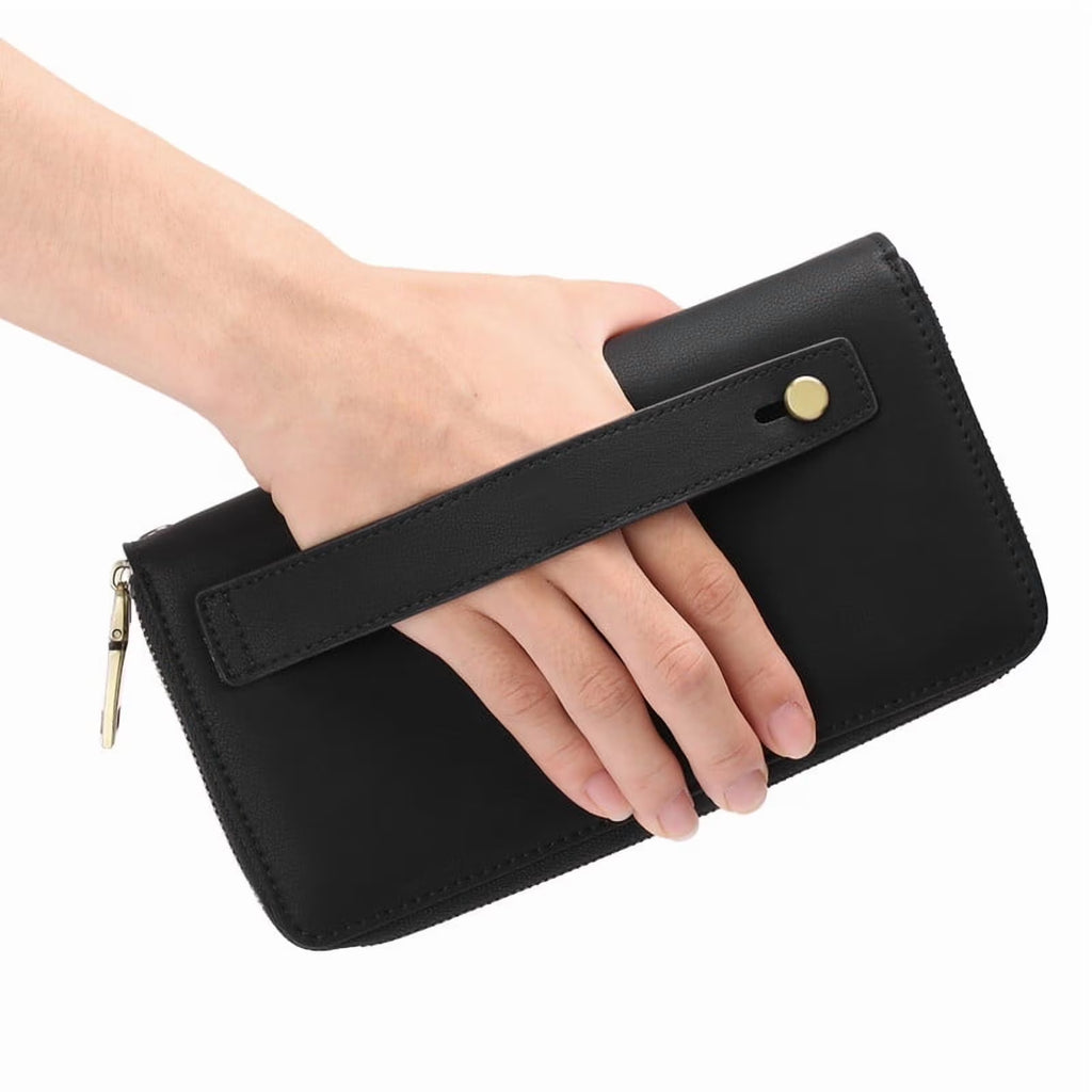 Wallet for Women Clutch RFID Blocking Wristlet Leather Purse Large Capacity Credit Card Holder with Grip Hand Strap