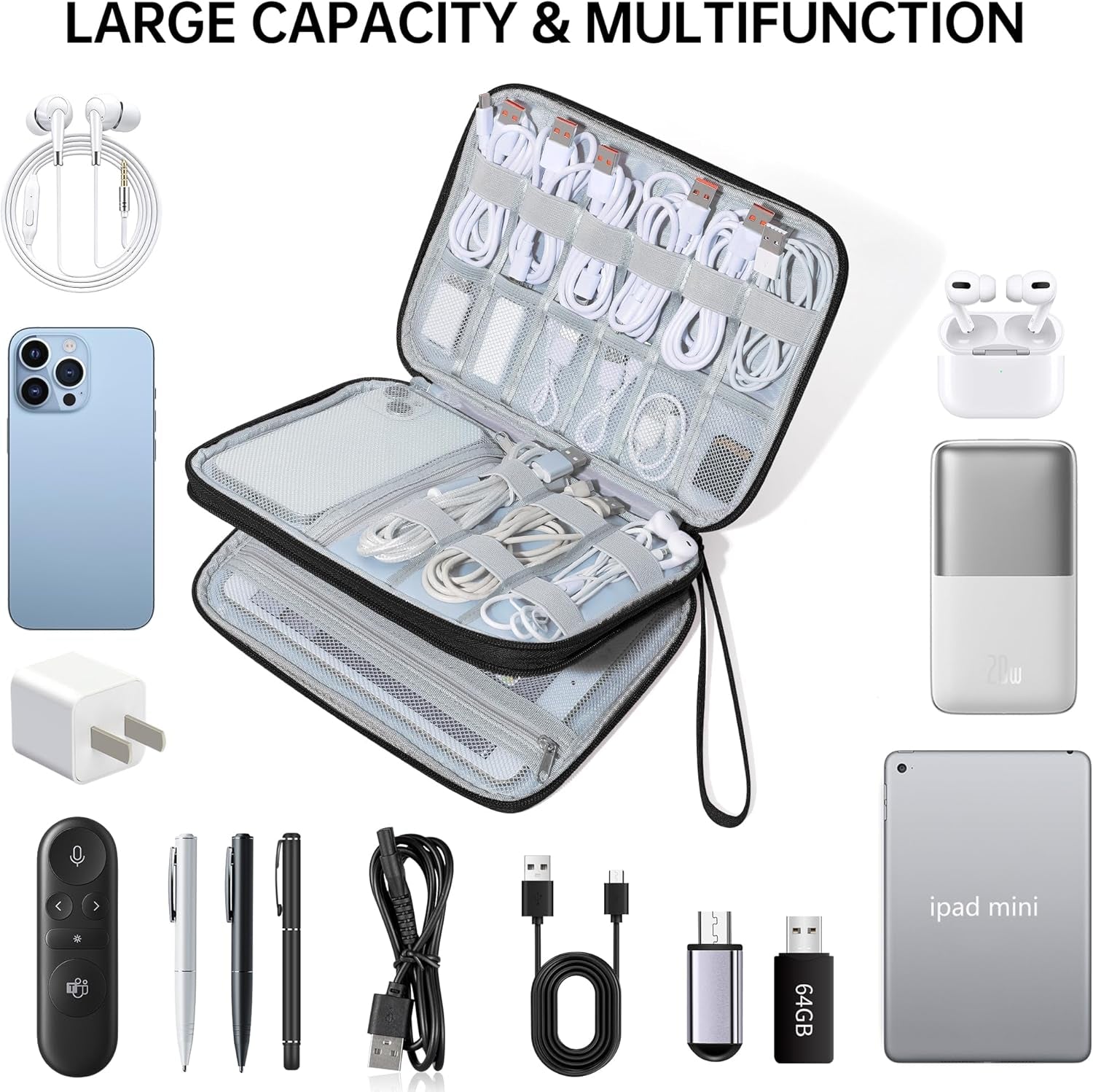 Electronic Organizer Travel Case, Travel Cord Organizer Case Portable Waterproof Cable Organizer Bag for Charger, Cord, USB, Power Bank, Earphone