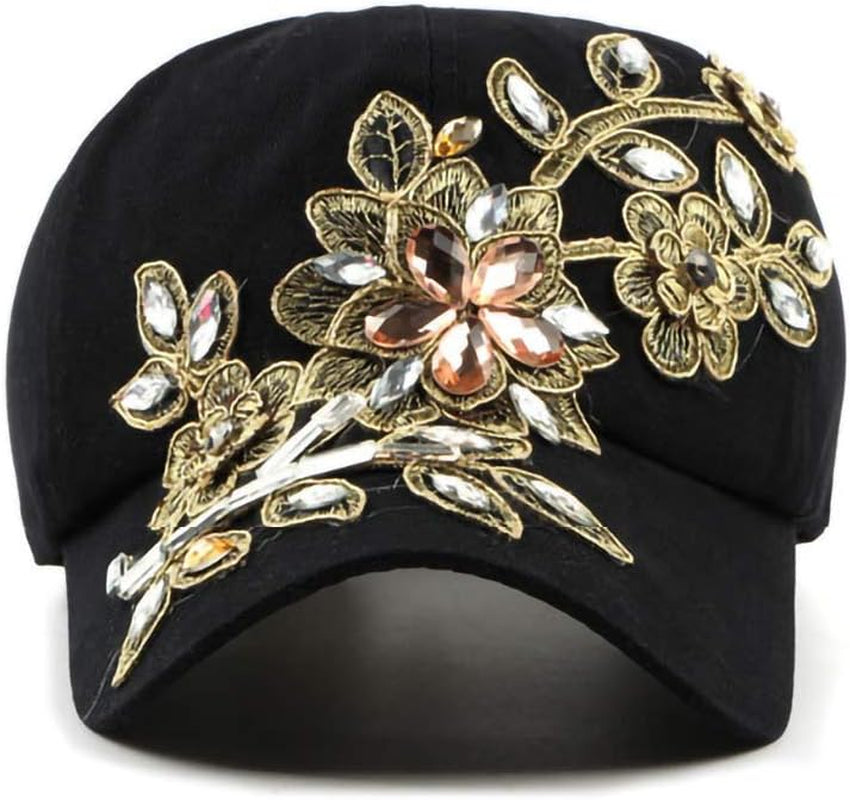 Bling Women Baseball Cap Flower Snapback Rhinestone Sun Hats Adjustable Denim Jeans Hat