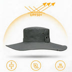 Sun Hat for Men Sun Protection Wide Brim Bucket Hat Waterproof Breathable Packable Boonie Hat for Fishing Grey