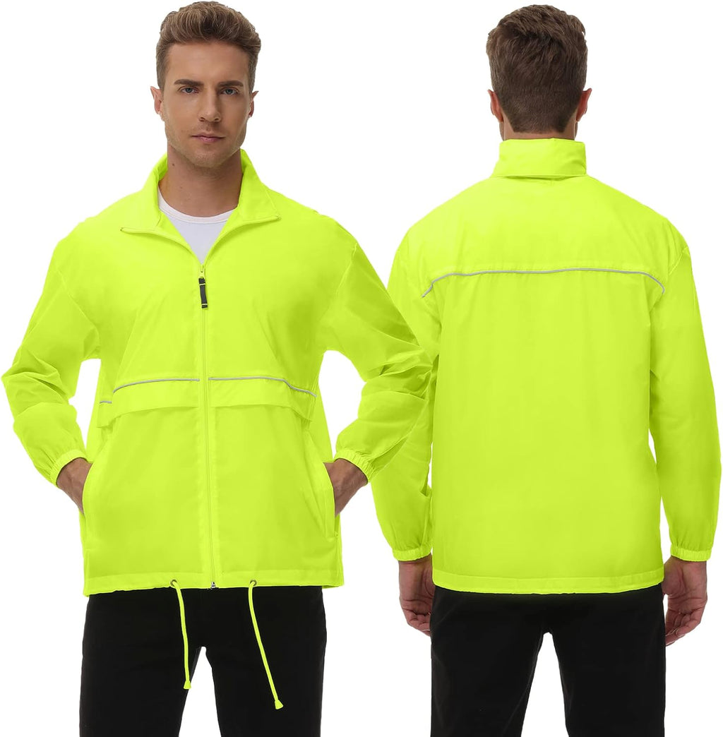 Men'S Rain Jacket Cycling Running Jackets Waterproof Raincoat with Hood Windbreaker Hiking Jacket Rain Coat