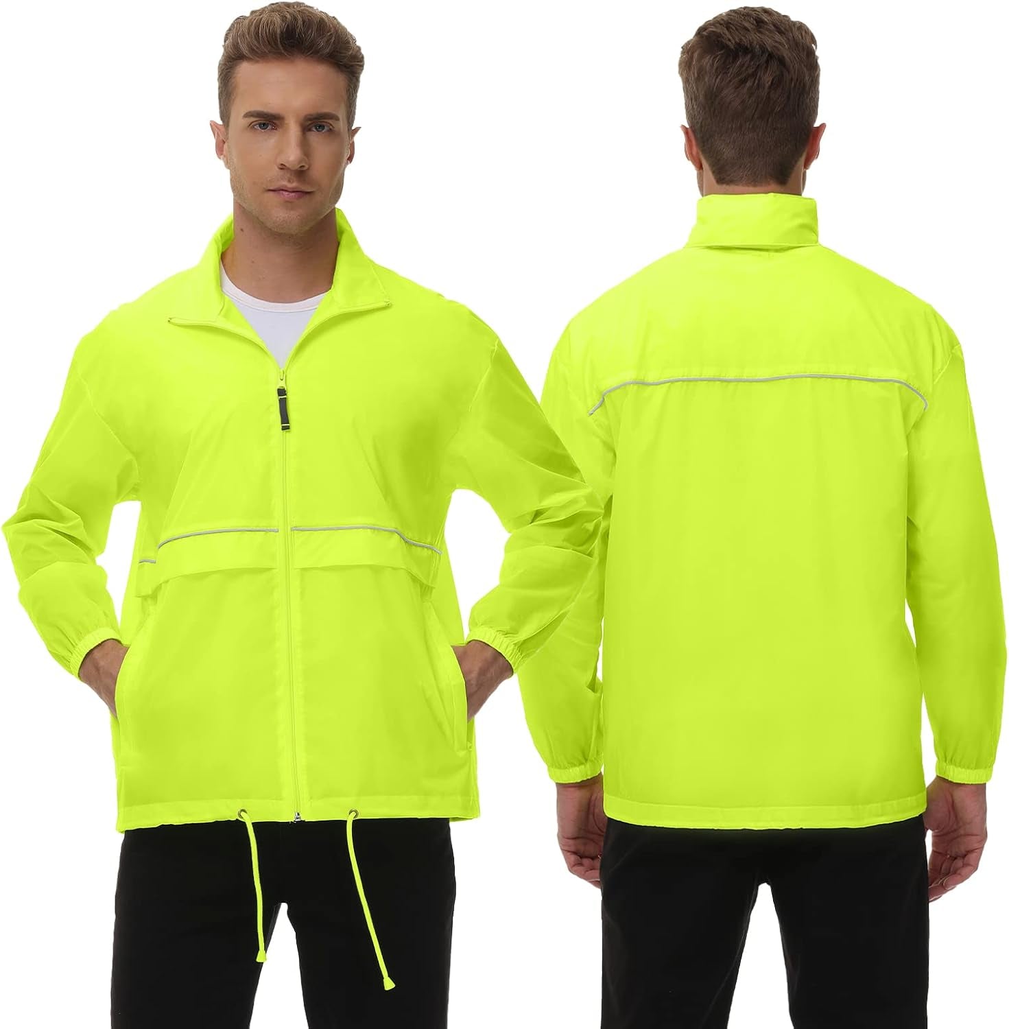 Men'S Rain Jacket Cycling Running Jackets Waterproof Raincoat with Hood Windbreaker Hiking Jacket Rain Coat