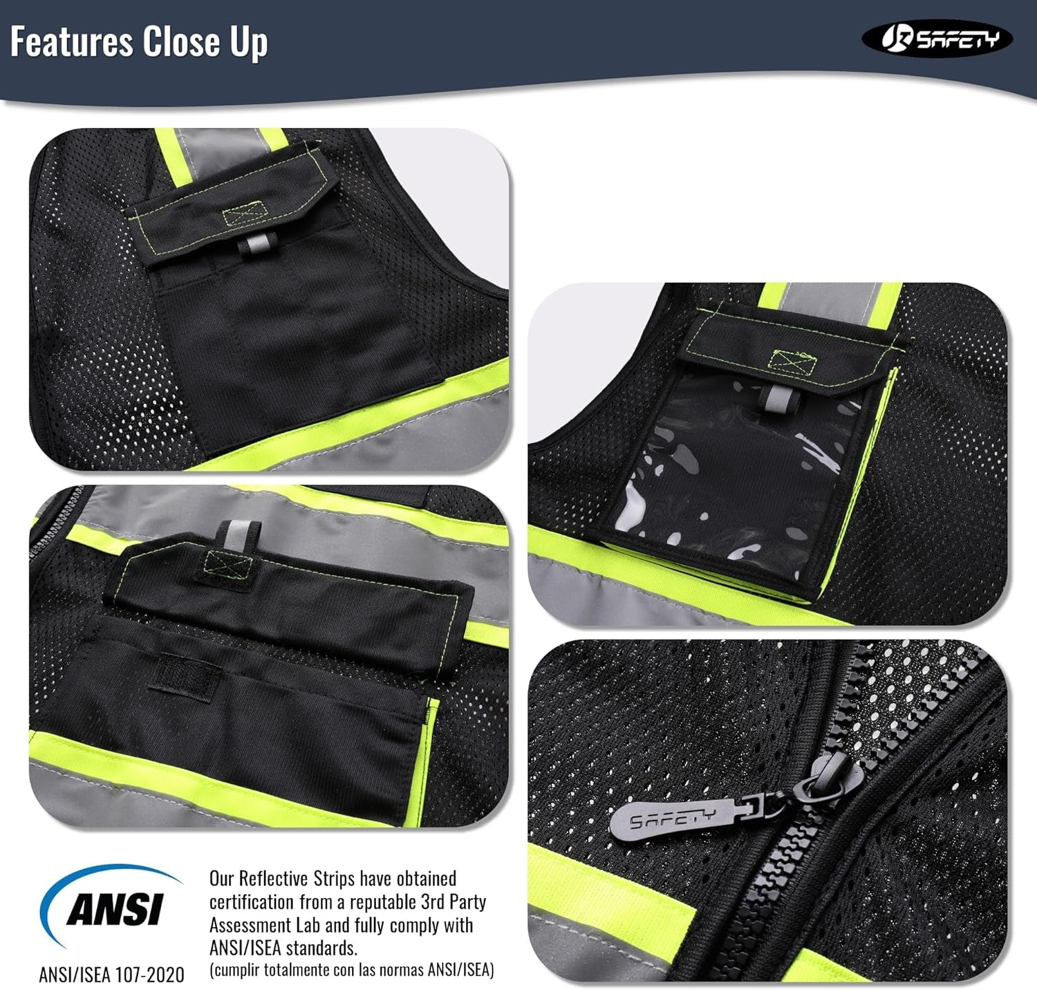 Hi Vis Reflective Safety Vests for Men Women High Visibility Vest with Pockets M