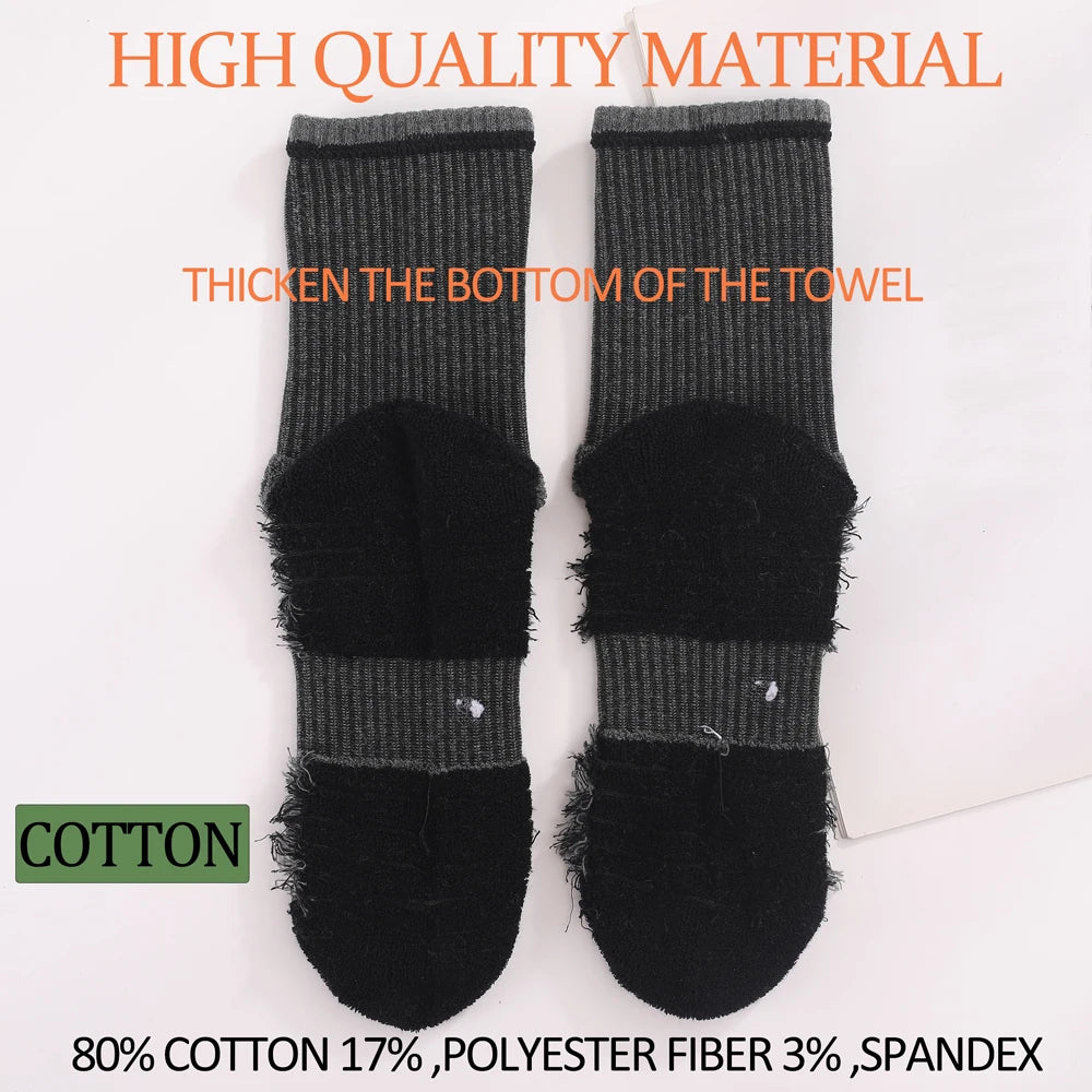 3 Pairs Cotton Outdoor Sports Socks Heavy-Duty Trekking Socks for Men Non-Slip Terry Loop Design Blister Prevention SIZE35-50