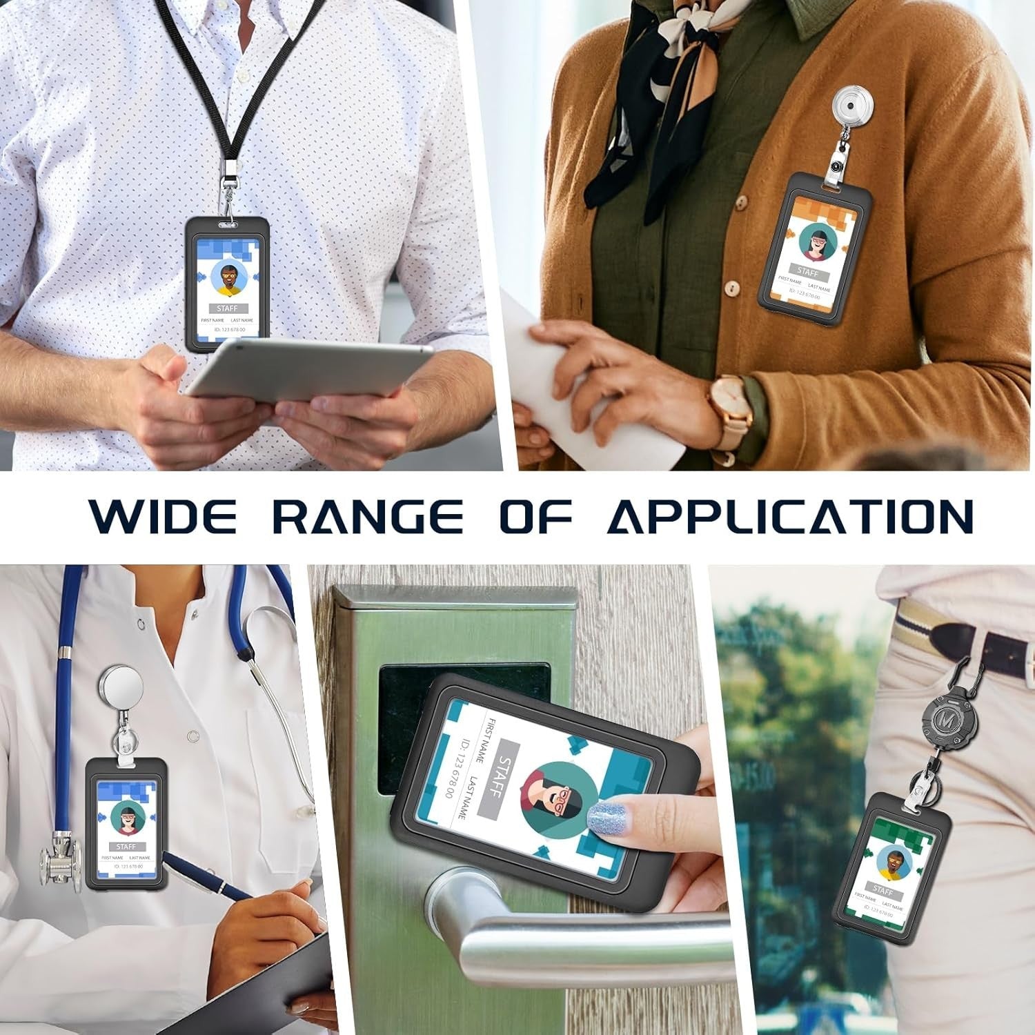 3 Pack Vertical Hard Plastic ID Badge Holder, Double-Sided Card Protector